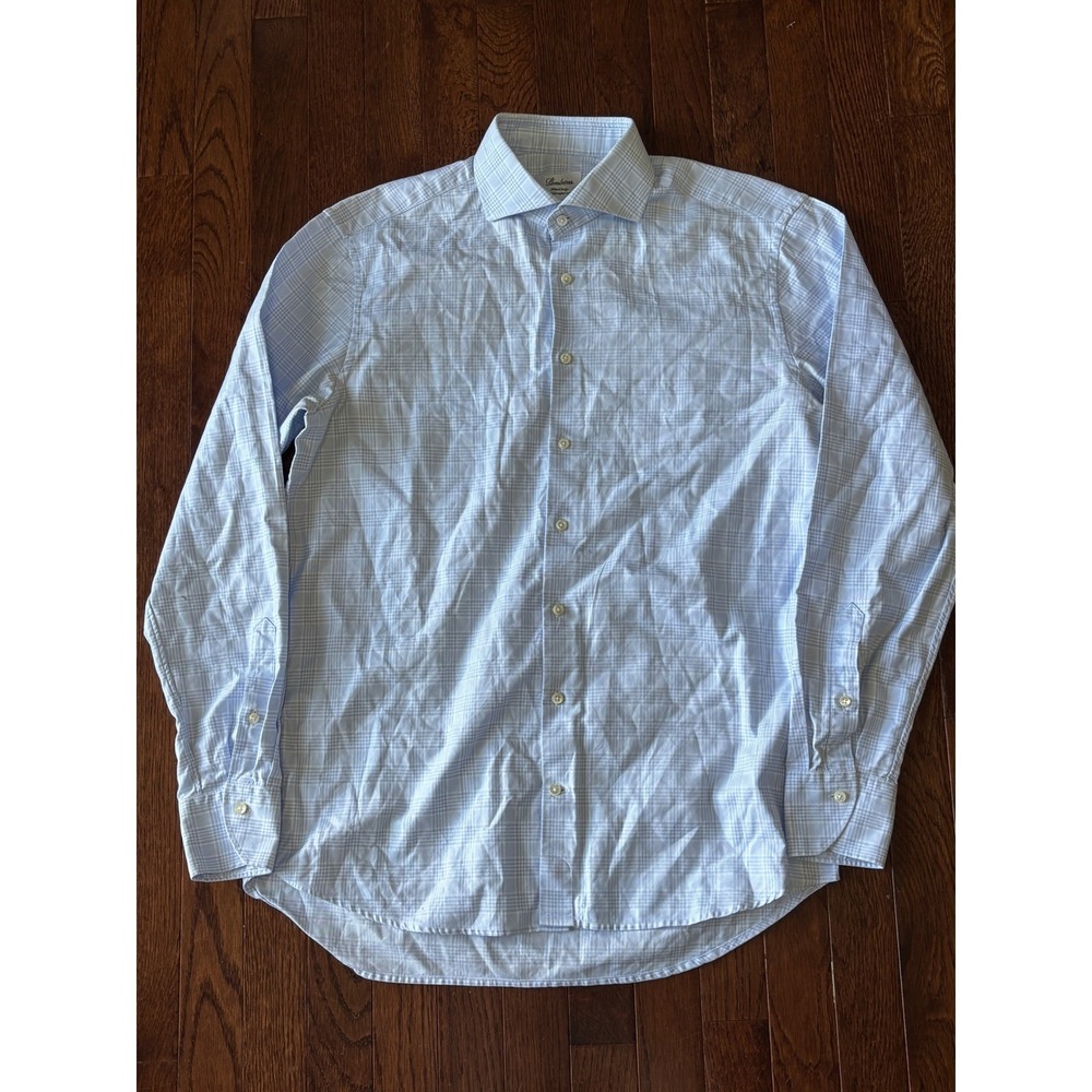 Stenstroms Fitted Body Shirt Blue White Glen Check Twofold Super Cotton 16 41